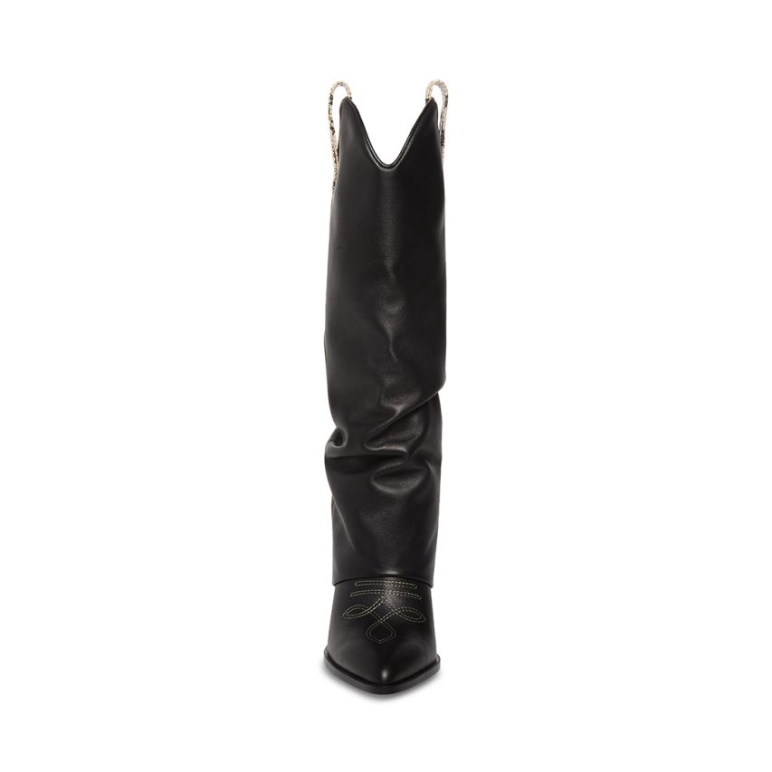 Black Steve Madden Lassy Leather Women's Knee-high Boots | PH 3580MJV